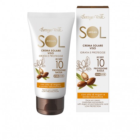 SOL Argan - Crema solare viso -­ idrata e protegge - ­ con olio di Argan e acido Ialuronico ­ SPF10 protezione bassa Bottega Verde