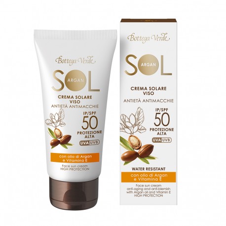 SOL Argan Crema solare viso - antietà antimacchie ­con olio di Argan e Vitamina E ­ SPF50 protezione alta (50 ml) Bottega Verde