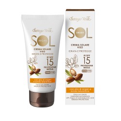 SOL Argan - Crema solare viso - antietà idratante - con olio di Argan e acido Ialuronico - SPF15 protezione media Bottega Verde